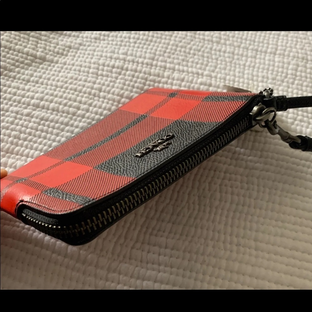 Coach Leather Buffalo Plaid Wristlet NWT